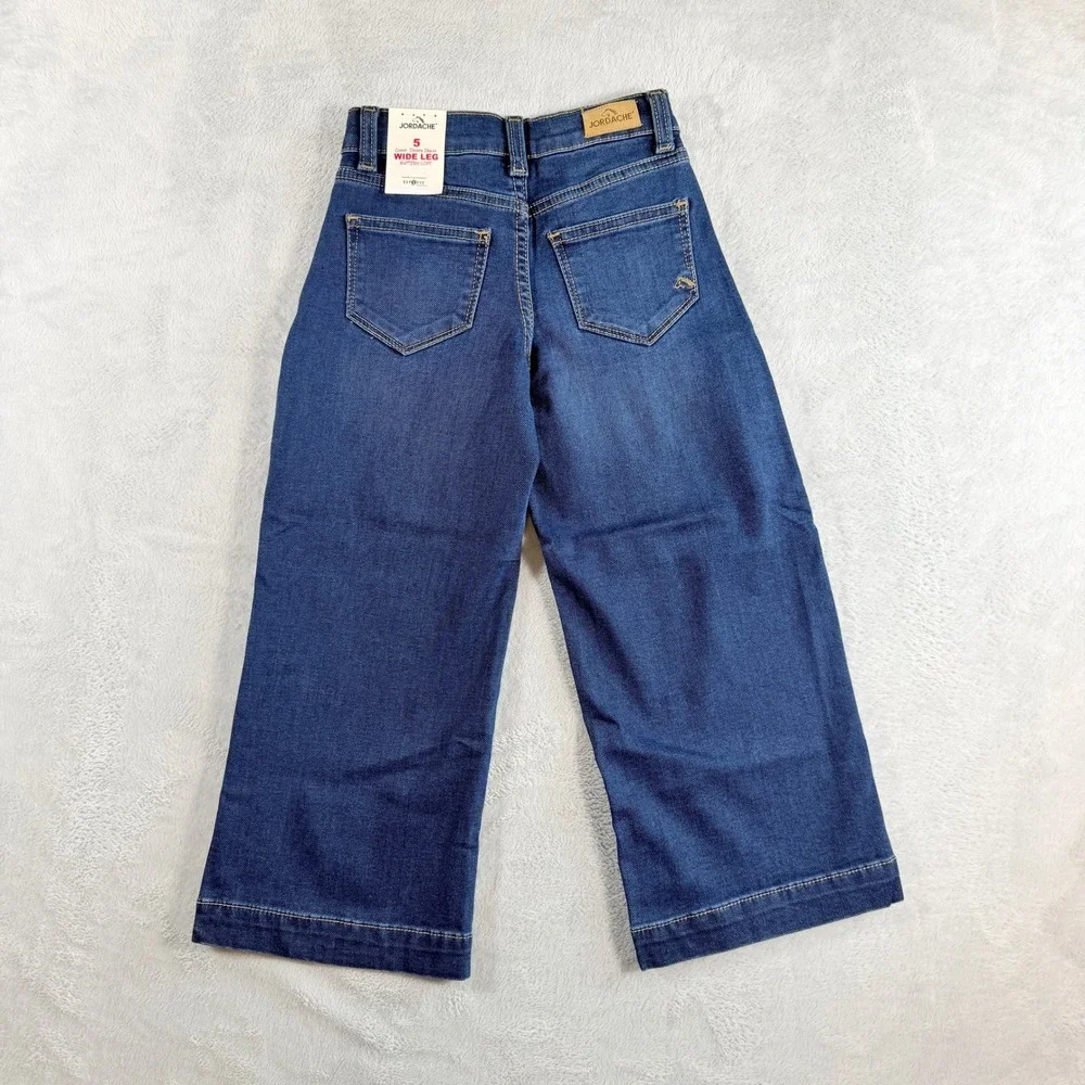 Jordache Girls Cloud Drape Wide Leg Denim Jeans Dark Enzyme Stretch Size 5 NWT